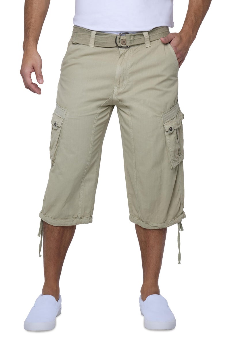 X RAY Men's Belted Long Cargo Shorts for Men, Below Knee Length Mens Cargo Shorts, 3/4 Pants (Big and Tall Shorts for Men) Stone 38 - Image 1